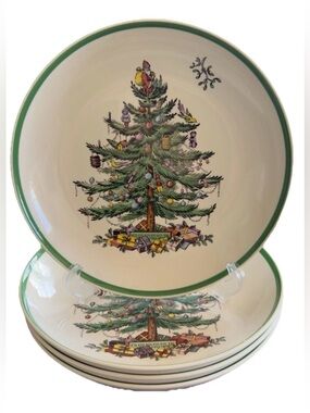 Spode Christmas Tree 9" Coupe Salad Pasta Bowl Set of 4 New